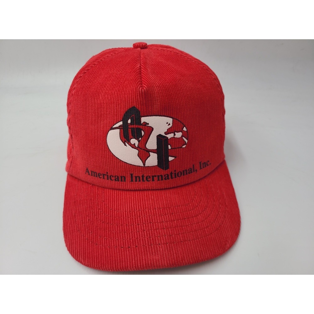 Vintage American International Inc Corduroy Snapback Hat Cap Men Made in USA Red
